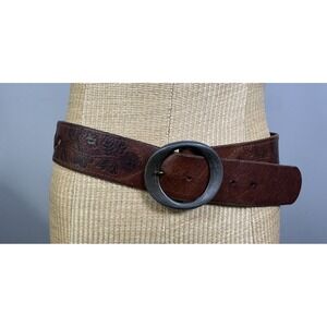 Vintage Women's Y2K Abercrombie & Fitch Brown Leather Belt Tooled Cutouts 29-34"